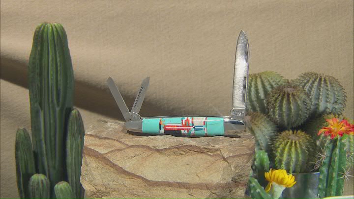 Turquoise Simulant & Multi-Gem Simulant Stainless Steel Pocket Knife Video Thumbnail