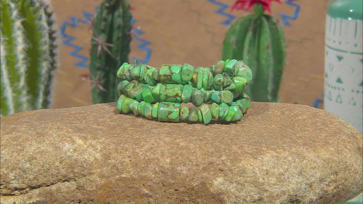 Multi-Shaped Green Turquoise Set of 3 Stretch Bracelets Video Thumbnail