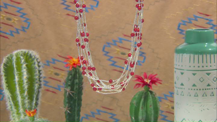 Red Coral Sterling Silver Multi-Strand Necklace Video Thumbnail