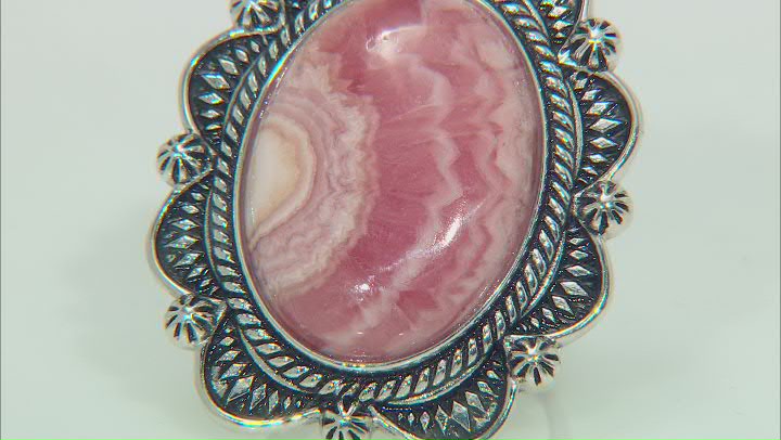 Oval Rhodochrosite Sterling Silver Ring Video Thumbnail