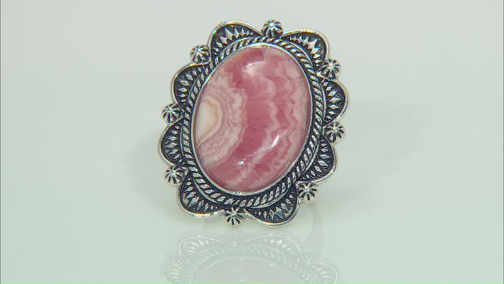 Oval Rhodochrosite Sterling Silver Ring Video Thumbnail