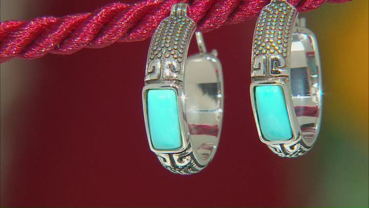 Sleeping Beauty Turquoise Rhodium Over Sterling Silver Hoop Earrings Video Thumbnail