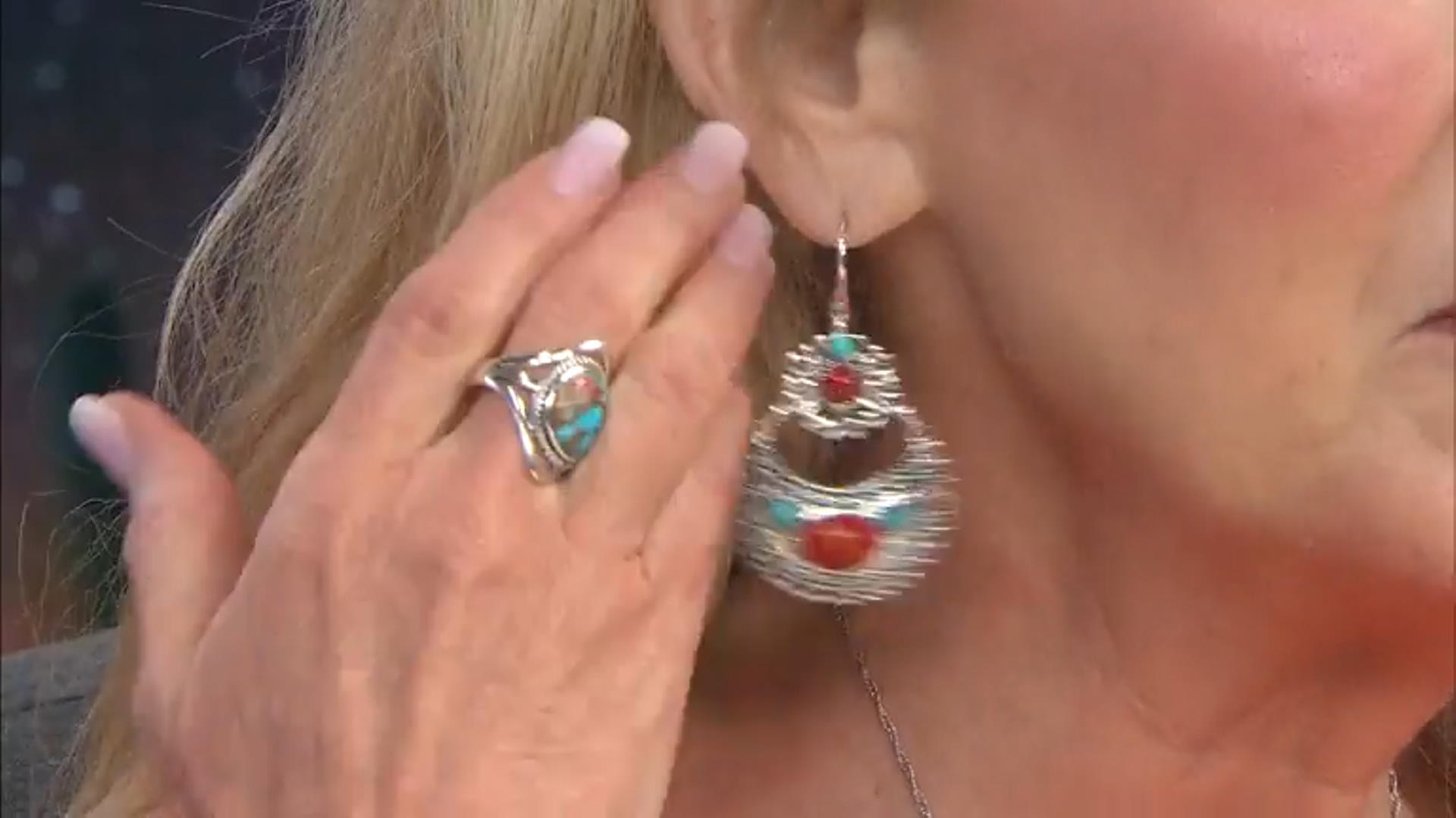 Red Sponge Coral And Turquoise Rhodium Over Brass Earrings Video Thumbnail