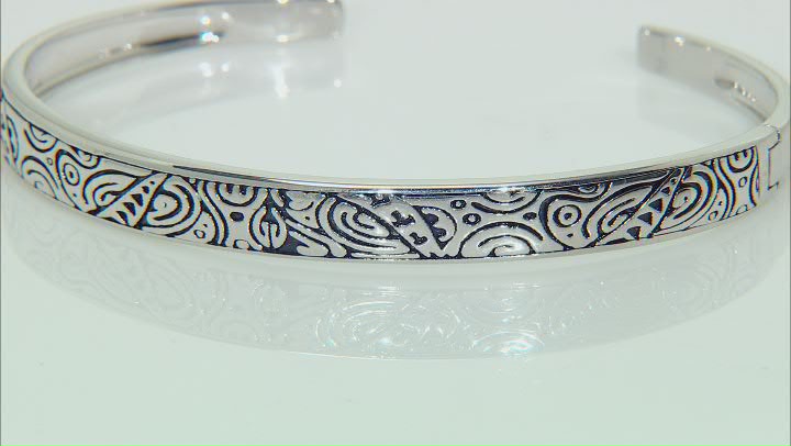 Rhodium Over Sterling Silver Tribal Design Cuff Bracelet Video Thumbnail