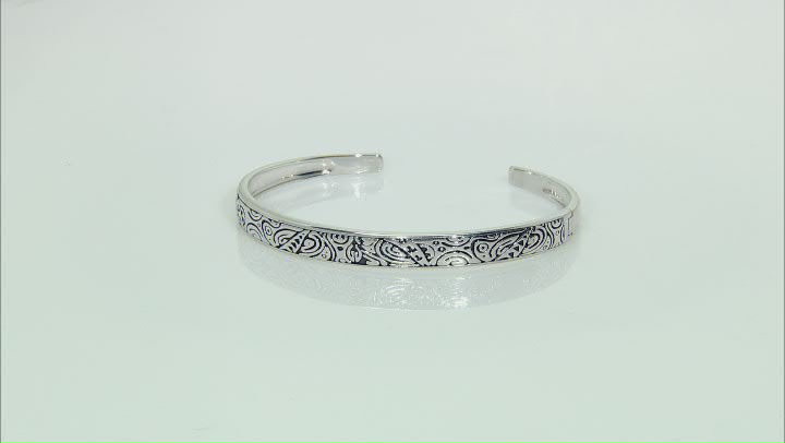 Rhodium Over Sterling Silver Tribal Design Cuff Bracelet Video Thumbnail