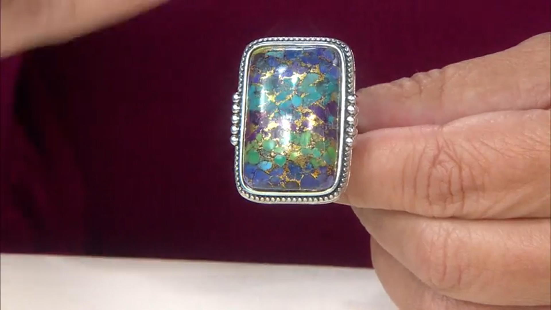 Blended Multi-Color Turquoise Rhodium Over Sterling Silver Ring Video Thumbnail