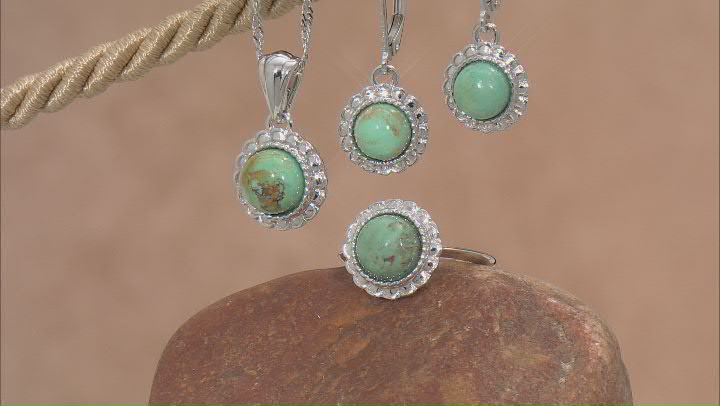 Green Kingman Turquoise Rhodium Over Silver Ring, Pendant, & Earring Box Set Video Thumbnail