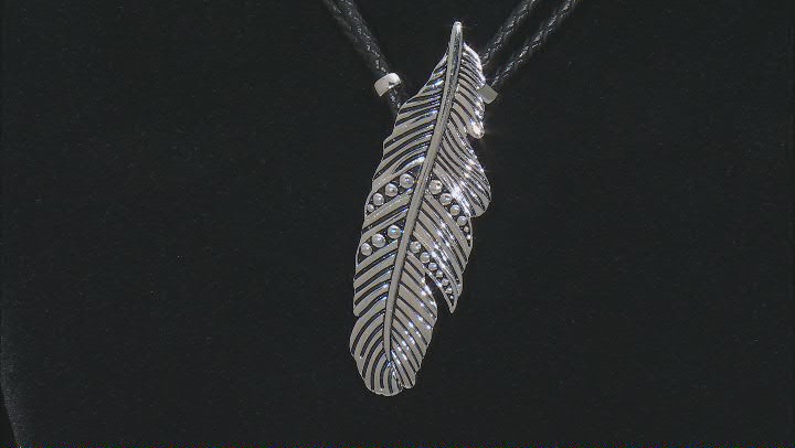 Leather Rhodium Over Sterling Silver Feather Bolo Necklace Video Thumbnail