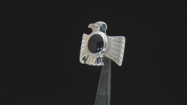Black Onyx Rhodium Over Sterling Silver Thunderbird Ring Video Thumbnail
