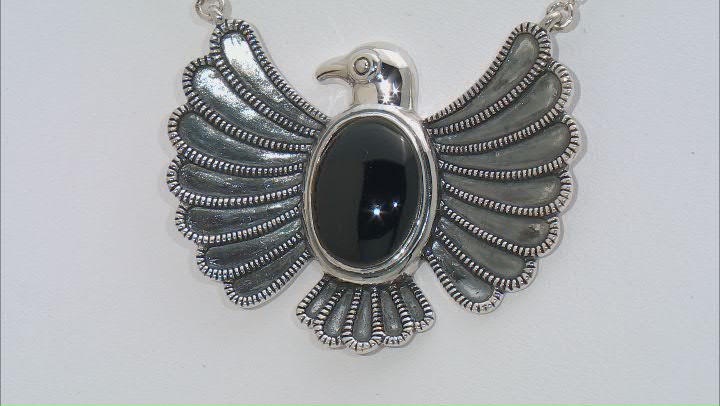 Black Onyx Rhodium Over Sterling Silver Thunderbird Necklace Video Thumbnail