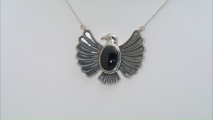 Black Onyx Rhodium Over Sterling Silver Thunderbird Necklace Video Thumbnail