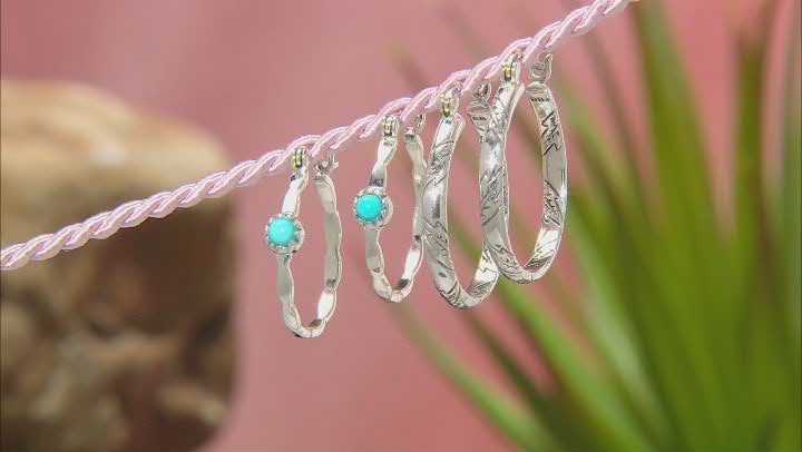 Sleeping Beauty Turquoise Rhodium Over Sterling Silver Hoop Earrings Set of Two Video Thumbnail