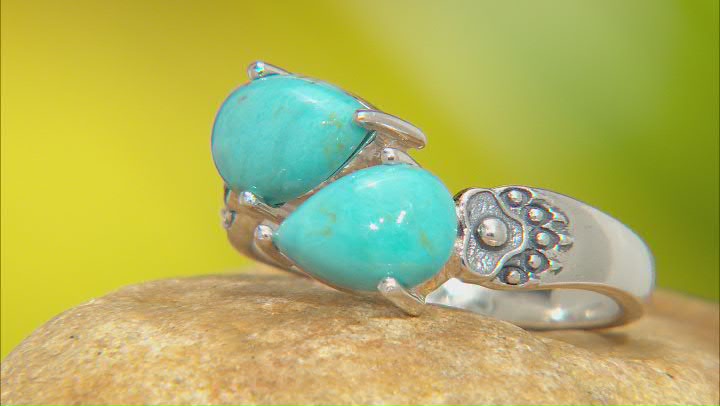 Kingman Turquoise Bear Claw Cross Oxidized Sterling Silver Ring Video Thumbnail