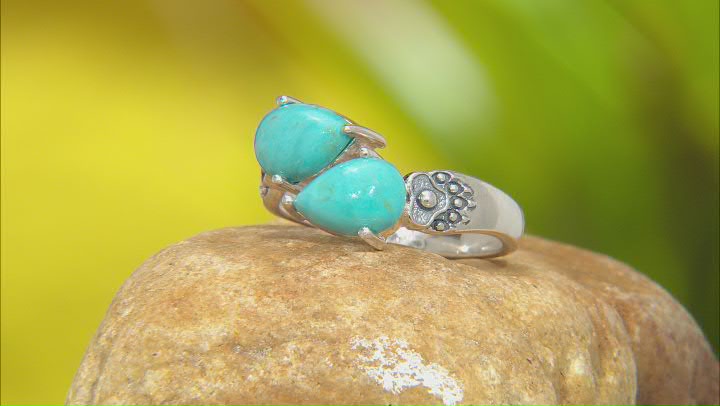 Kingman Turquoise Bear Claw Cross Oxidized Sterling Silver Ring Video Thumbnail