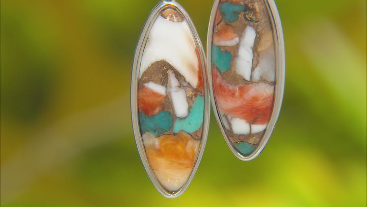 Blended Spiny Oyster Shell with Turquoise Rhodium Over Silver Earrings Video Thumbnail