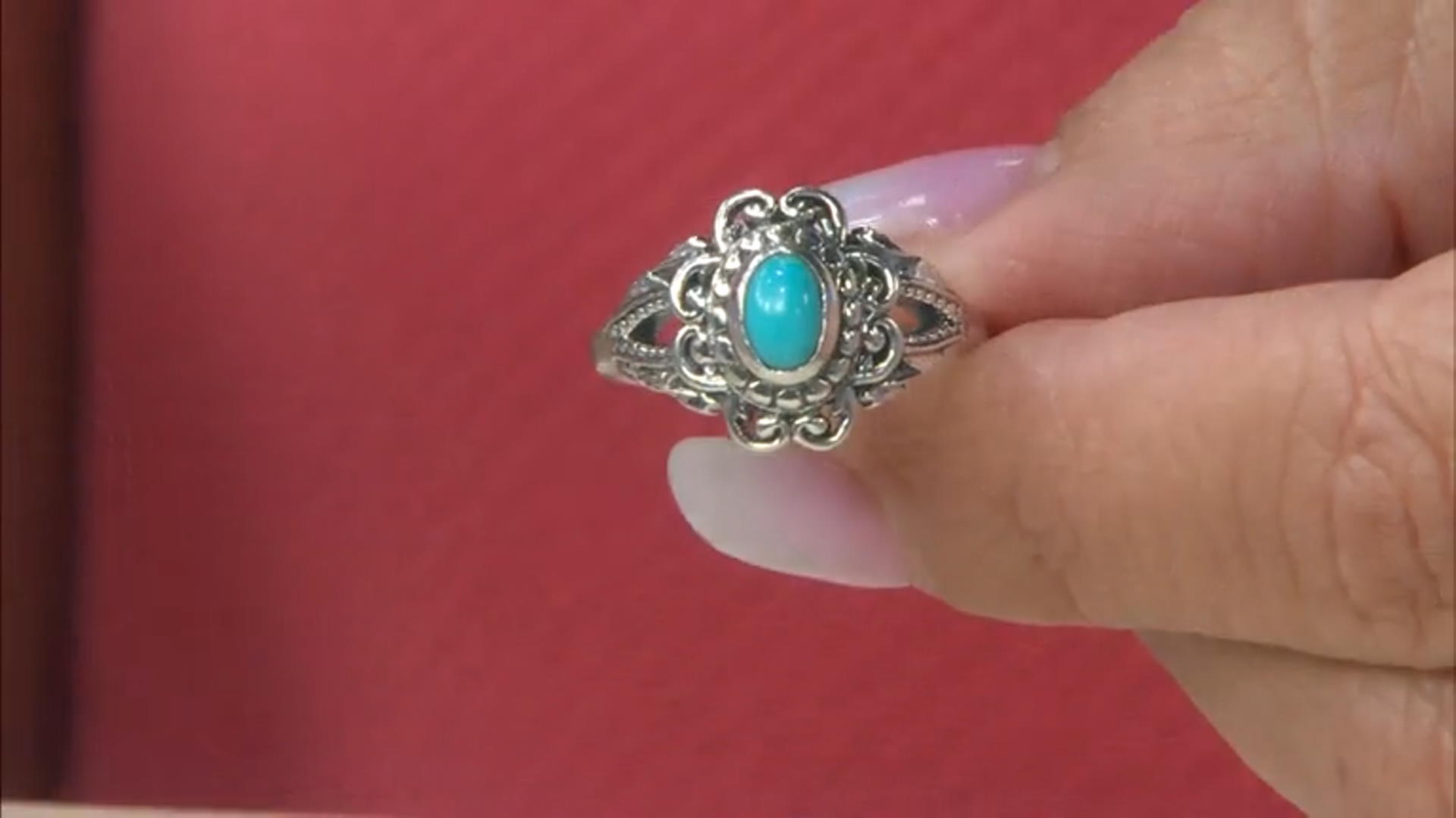 Oval Sleeping Beauty Turquoise Sterling Silver Ring Video Thumbnail