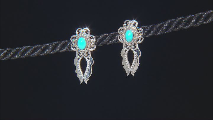 Oval Sleeping Beauty Turquoise Sterling Silver Earrings Video Thumbnail