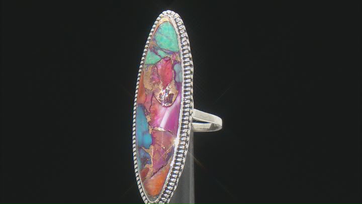 Purple Marquise Spiny Oyster Shell and Turquoise Sterling Silver Ring Video Thumbnail