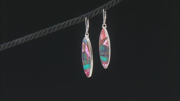 Marquise Purple Spiny Oyster Shell and Turquoise Sterling Silver Earrings Video Thumbnail