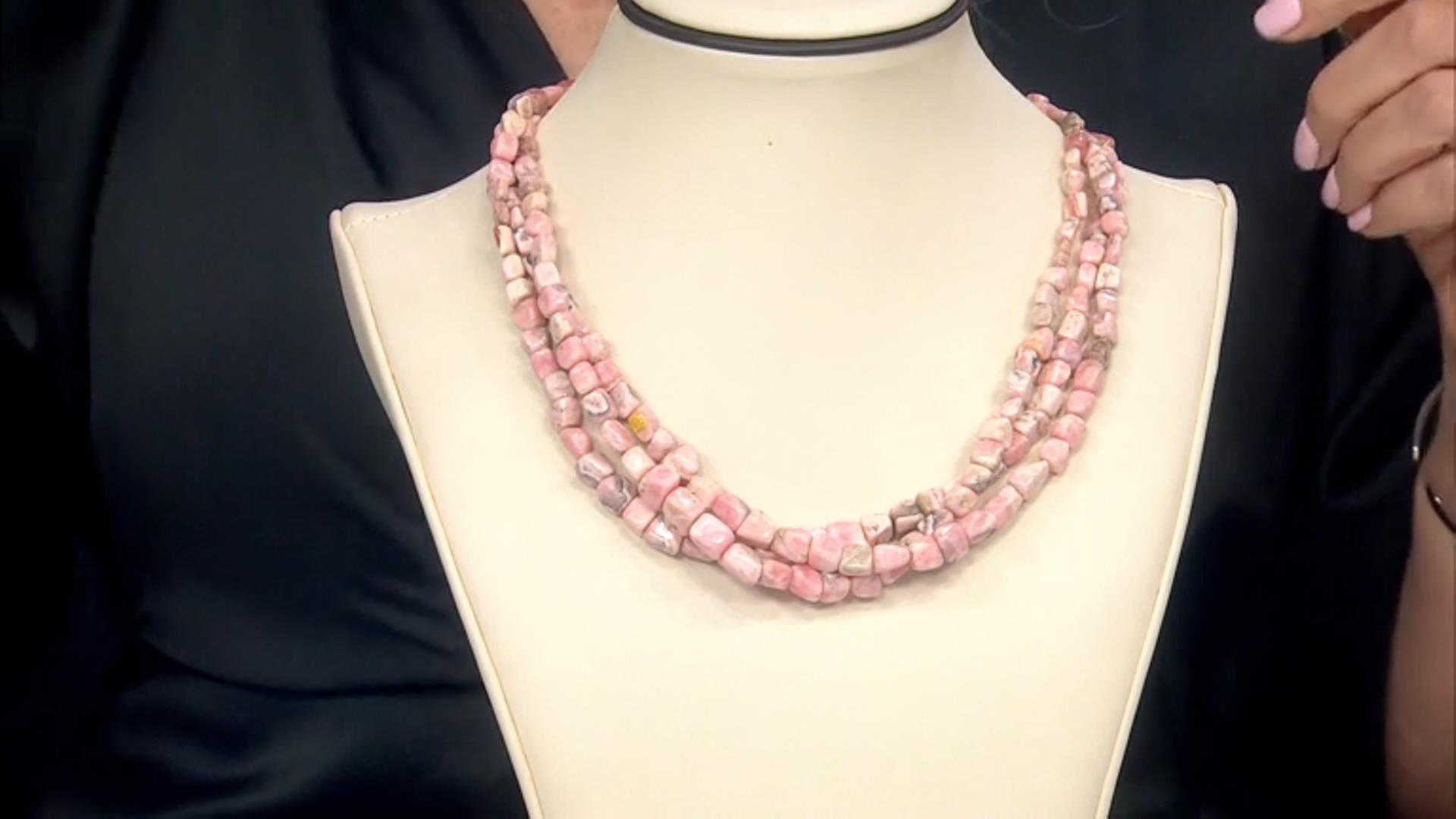 3-Strand Pink Nugget Rhodochrosite Sterling Silver Necklace Video Thumbnail