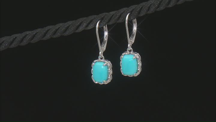 9x7mm Rectangular Cushion Sleeping Beauty Turquoise Rhodium Over Sterling Silver Earrings Video Thumbnail
