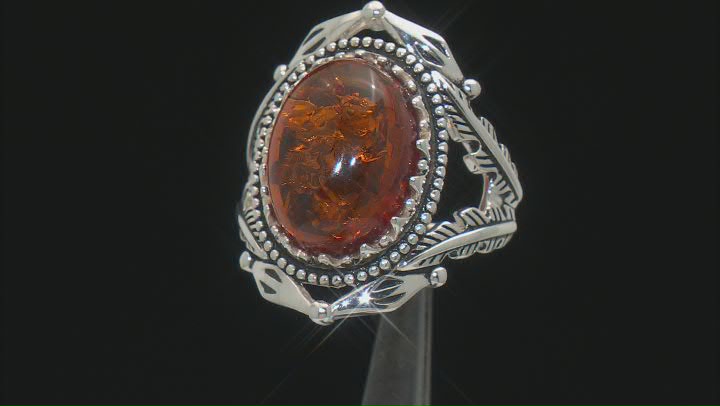Oval Amber Sterling Silver Ring Video Thumbnail