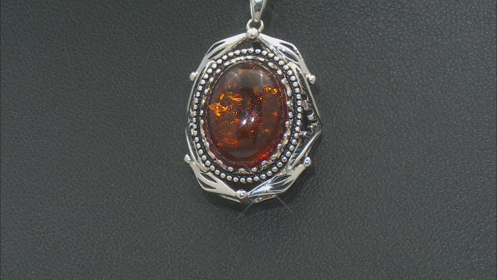 Oval Amber Sterling Silver Pendant with 18" Chain Video Thumbnail