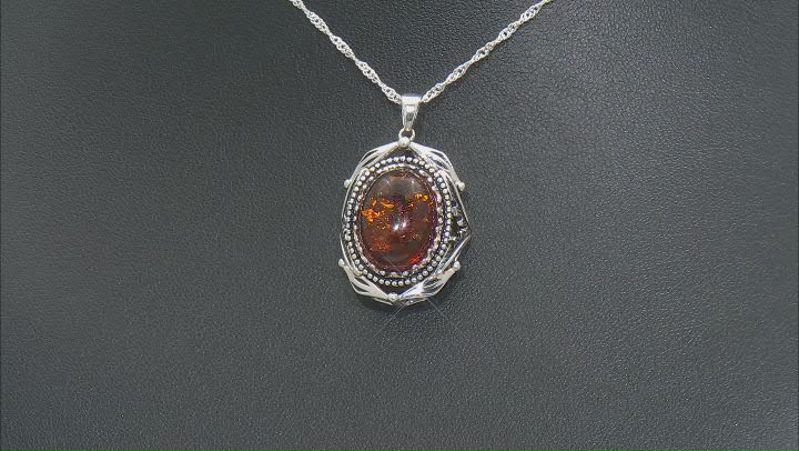 Oval Amber Sterling Silver Pendant with 18" Chain Video Thumbnail
