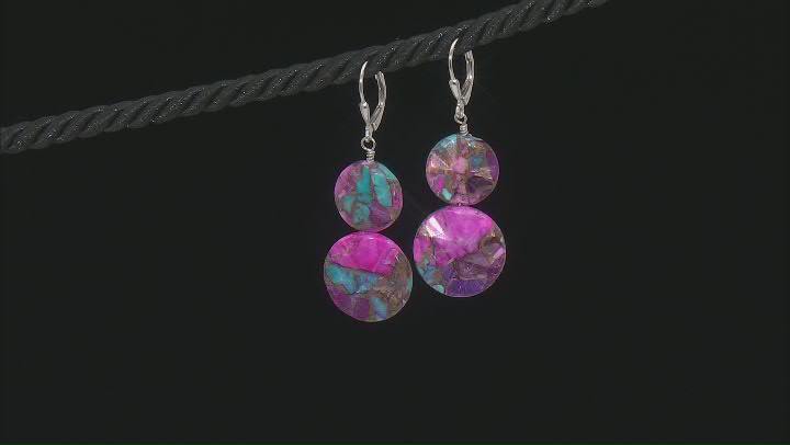 Blended Purple Spiny Oyster Shell and Turquoise Sterling Silver Dangle Earrings Video Thumbnail