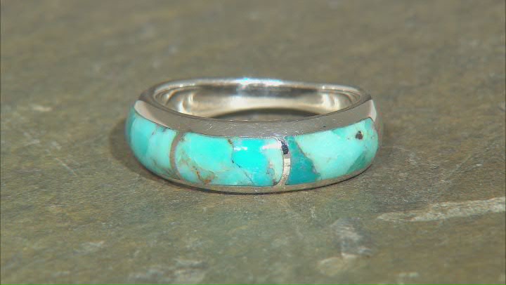 Blue Composite Turquoise Sterling Silver 3-Stone Inlay Ring Video Thumbnail