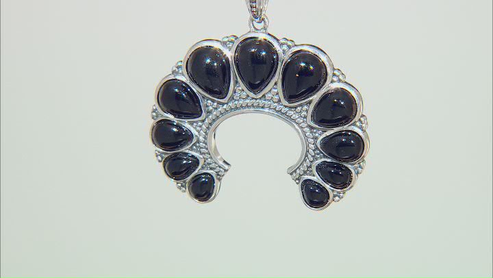 9x7mm Pear Shaped Black Onyx Sterling Silver Squash Blossom Pendant with Chain Video Thumbnail