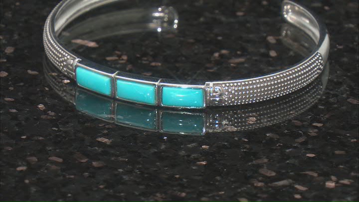 10x5mm Sleeping Beauty Turquoise Rhodium Over Sterling Silver Bangle Bracelet Video Thumbnail