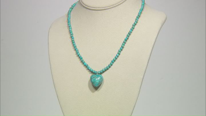 Blue Turquoise Rhodium Over Sterling Silver Beaded Heart Necklace Video Thumbnail
