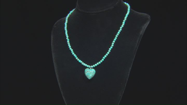 Blue Turquoise Rhodium Over Sterling Silver Beaded Heart Necklace Video Thumbnail