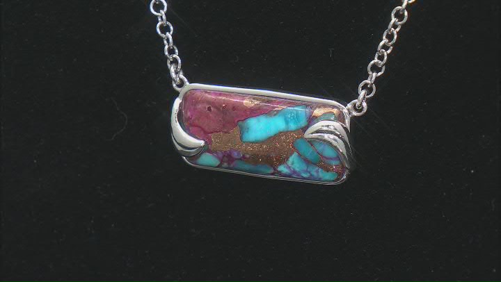 Blended Purple Spiny Oyster and Turquoise Rhodium Over Sterling Silver Necklace Video Thumbnail