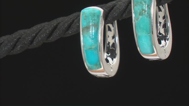 Blue Turquoise Sterling Silver Hoop Earrings Video Thumbnail