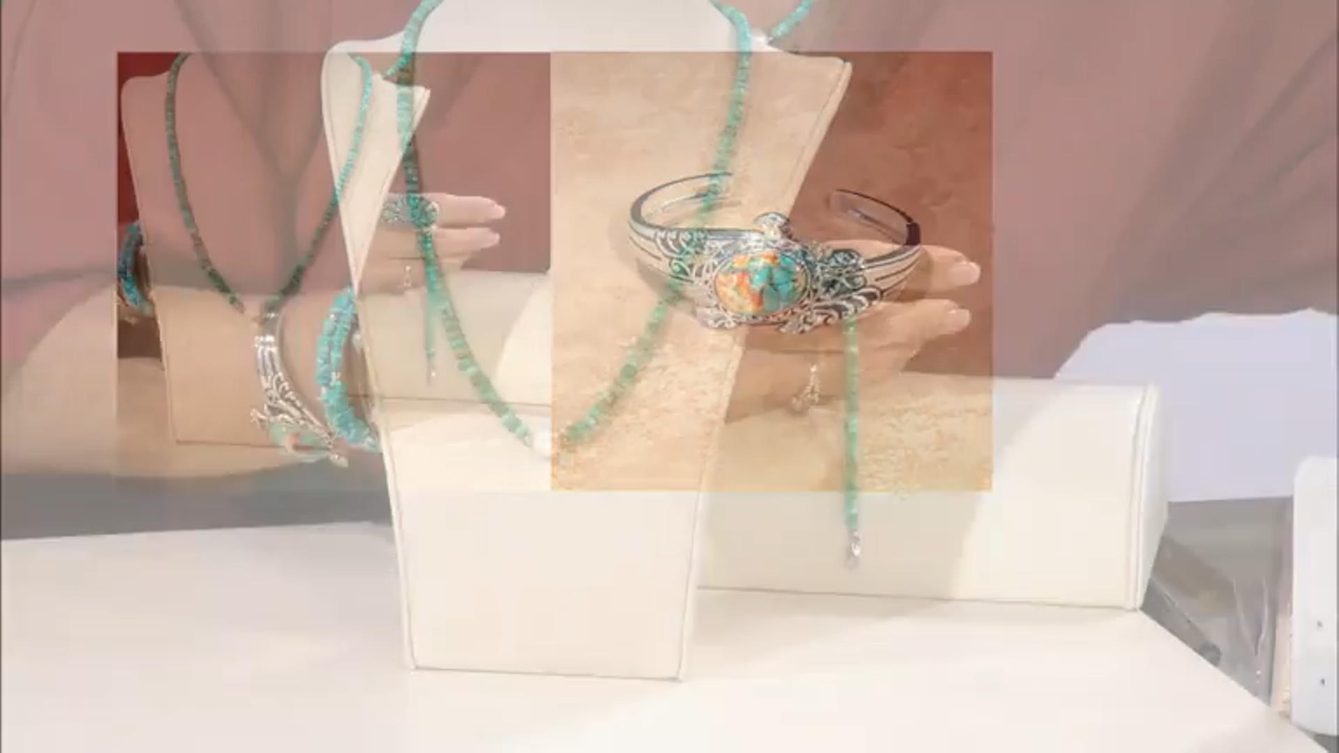 4-5.5mm Kingman Turquoise & Cultured Freshwater Pearl Rhodium Over Sterling Silver 
Beaded Bracelet Video Thumbnail