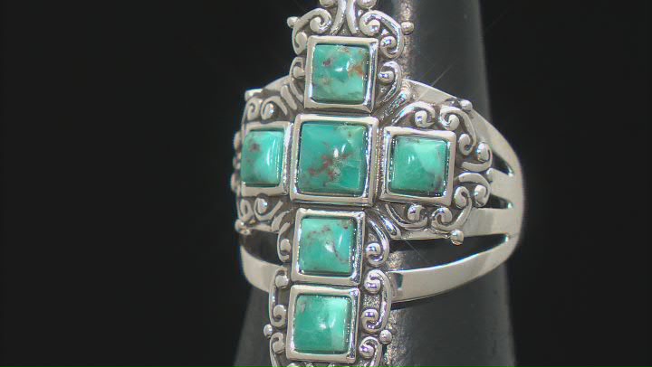 Blue Turquoise Rhodium Over Sterling Silver Cross Ring 4-5mm Video Thumbnail