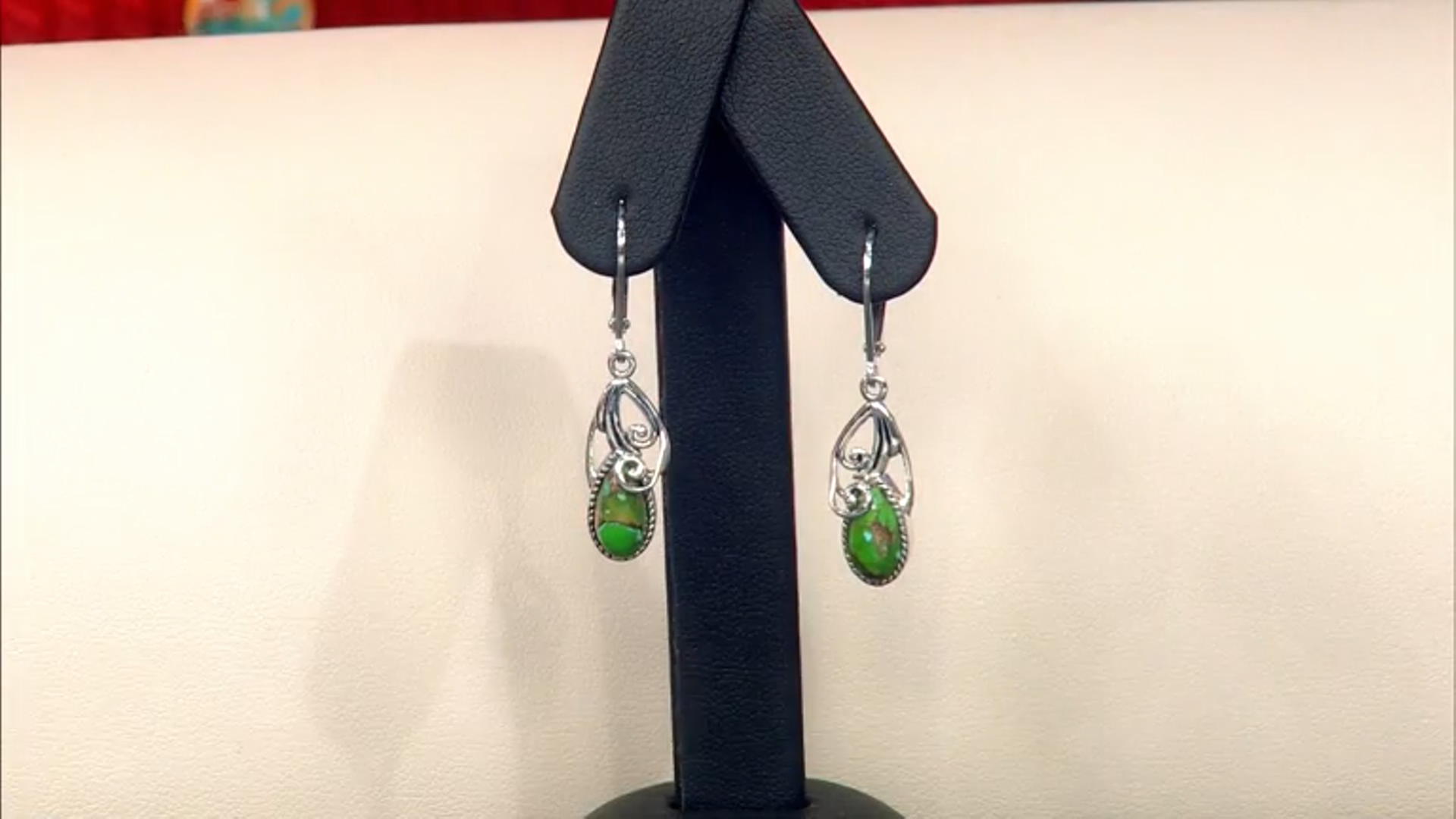 10x5mm Green Mohave Turquoise Sterling Silver Earrings Video Thumbnail