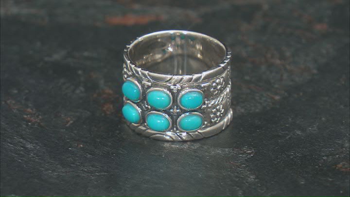 4x3mm Sleeping Beauty Turquoise Sterling Silver Band Ring Video Thumbnail