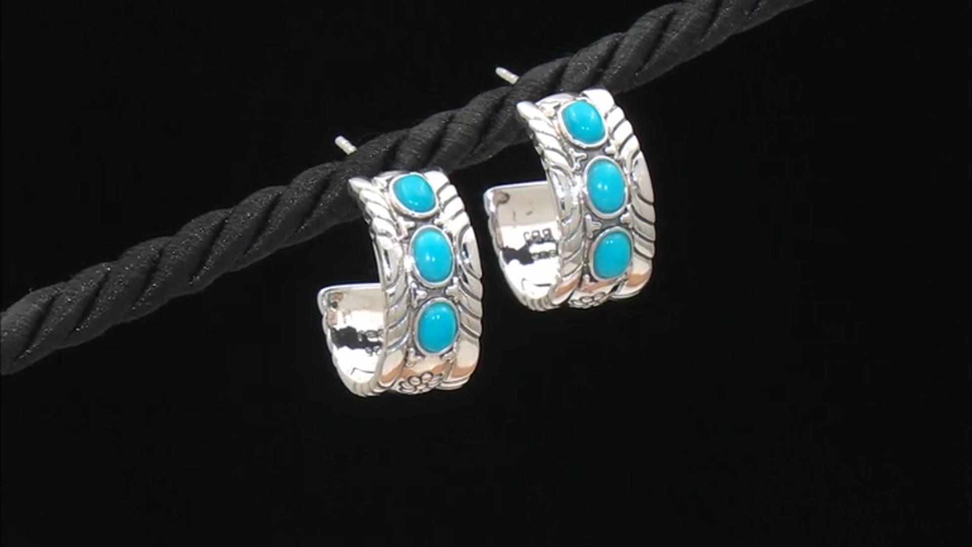 4x3mm Sleeping Beauty Turquoise Sterling Silver Hoop Earrings Video Thumbnail