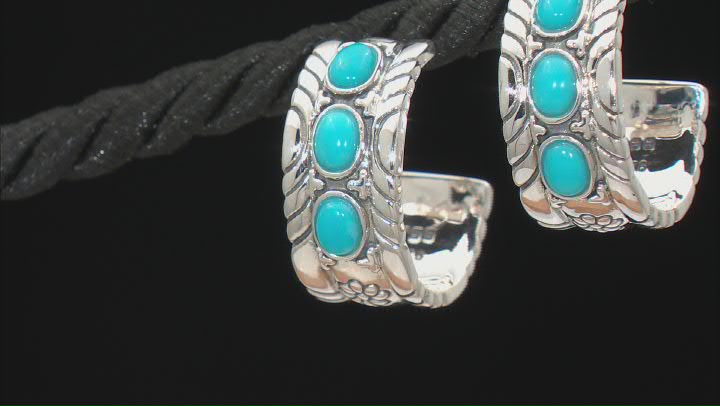 4x3mm Sleeping Beauty Turquoise Sterling Silver Hoop Earrings Video Thumbnail
