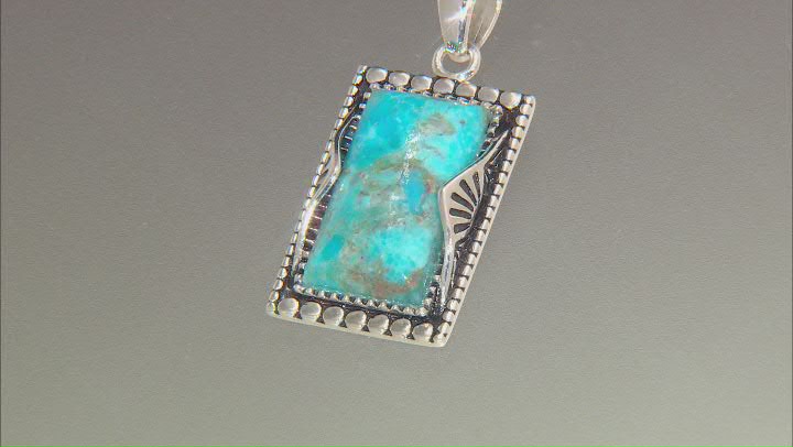 18x10mm Blue Turquoise Sterling Silver Pendant With Chain Video Thumbnail