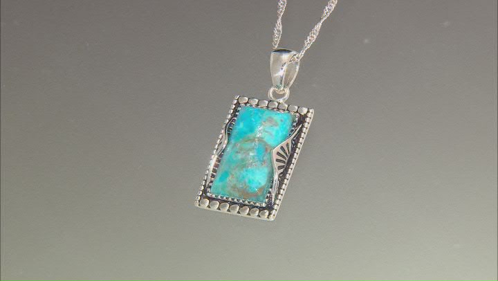 18x10mm Blue Turquoise Sterling Silver Pendant With Chain Video Thumbnail