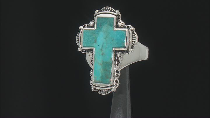 20x13mm Blue Composite Turquoise Sterling Silver Cross Ring Video Thumbnail