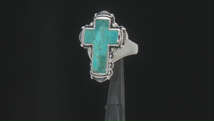 20x13mm Blue Composite Turquoise Sterling Silver Cross Ring Video Thumbnail