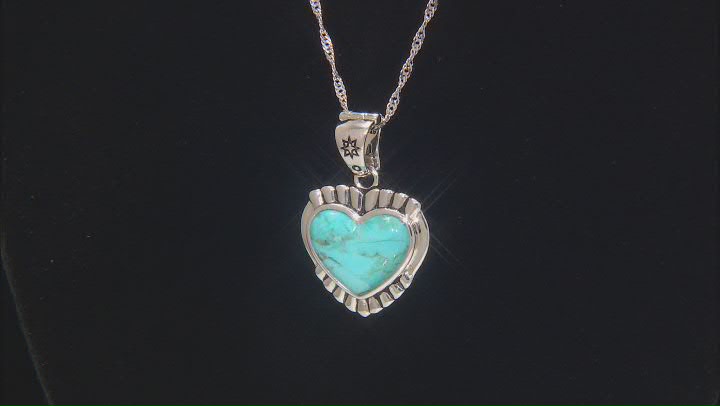 Blue Composite Turquoise Sterling Silver Heart Enhancer Pendant With Chain Video Thumbnail