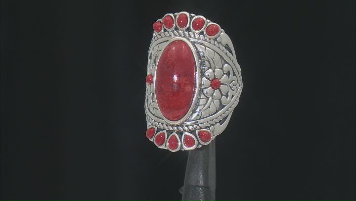 Red Coral Multi-Stone Sterling Silver Ring Video Thumbnail