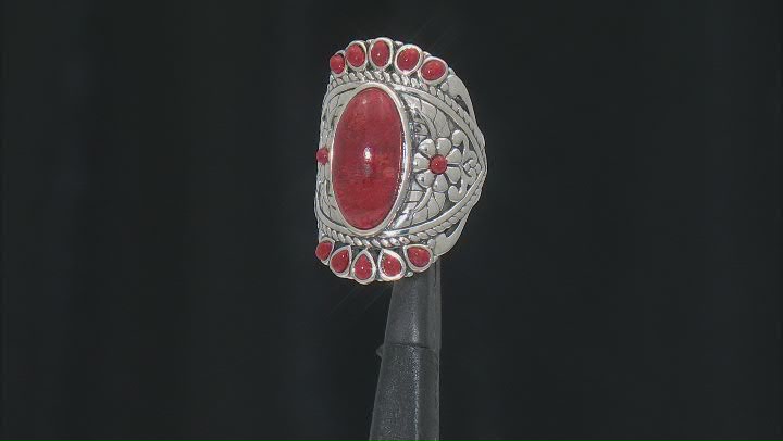 Red Coral Multi-Stone Sterling Silver Ring Video Thumbnail