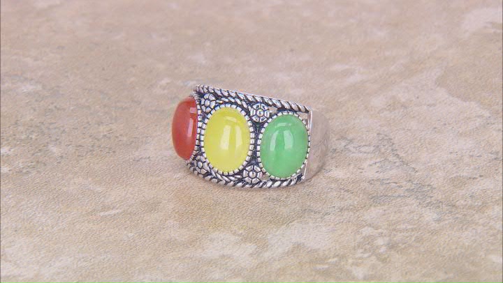 9x7mm Multi-Color Jadeite Rhodium Over Sterling Silver Ring Video Thumbnail